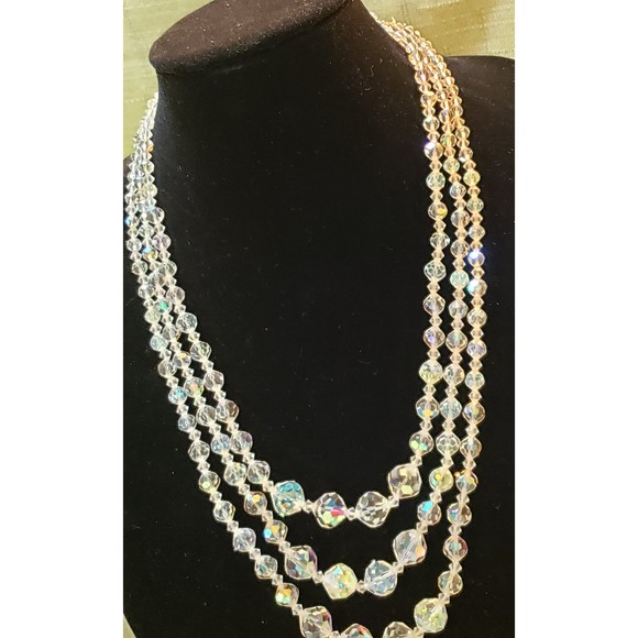 Vintage Vendome Triple Strand Aurora Borealis Crystal Beads In Original Box - Picture 3 of 10